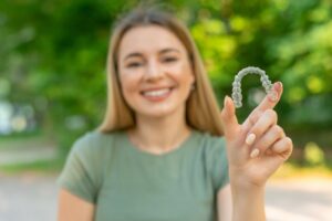 Woman using Invisalign to fix her bite issues